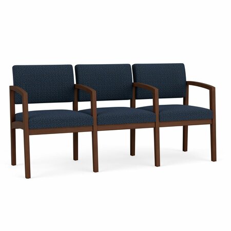 Lenox Wood 3 Seat Tandem Seating Wood Frame, Walnut, RF Blueberry Upholstery